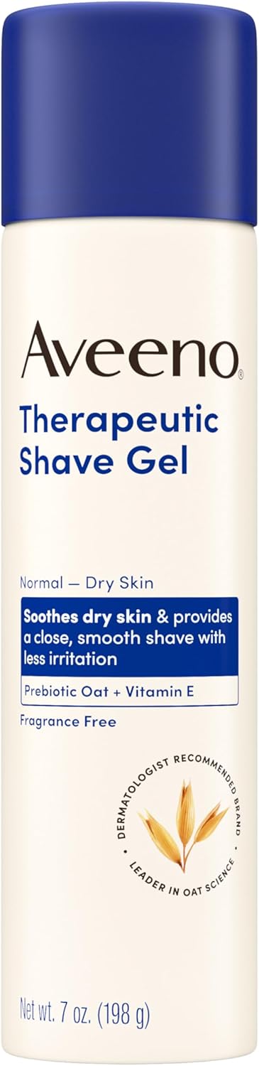 Aveeno Therapeutic Shave Gel with Oat and Vitamin E to Help Prevent Nicks and Cuts, Soothes Dry Skin and Provides a Close, Smooth Shave with Less Irritation, Fragrance-Free, 7 oz