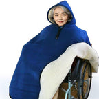 Thicken Winter Wheelchair Warm Blanket Adult Fleece-Lined Cape with Hood, Wheelchair Clothing Winter Poncho Cape Coat for Elderly, Disabled Cosy Cover Warm Blanket