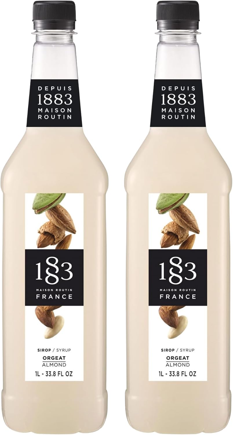 1883 Maison Routin Almond Syrup, Made in France, Silky Almond Flavor, Vegan, Gluten-Free, Kosher, Non-GMO, 2 Count of 1 Liter Bottles