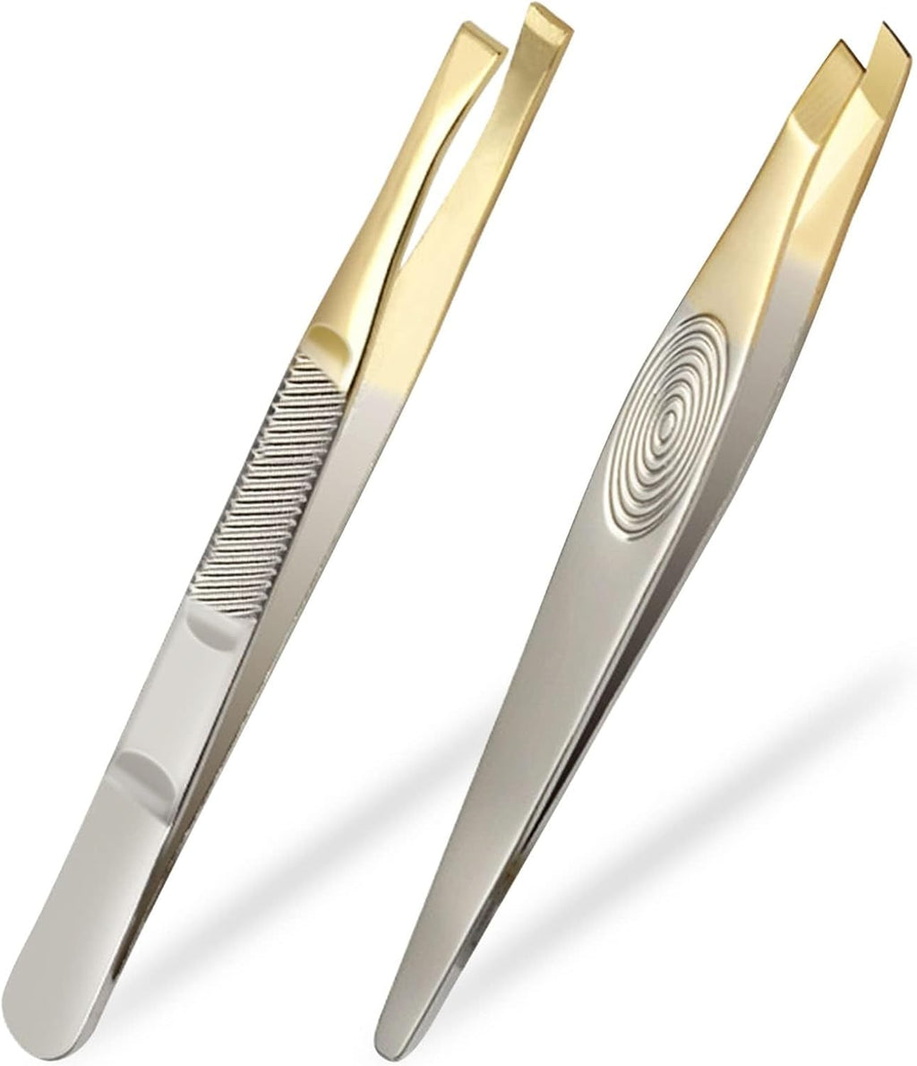 Tweezers, 2Pcs Eyebrow Tweezers Set, Stainless Steel Slant Tweezer, Facial Hair Remover for Women and Men