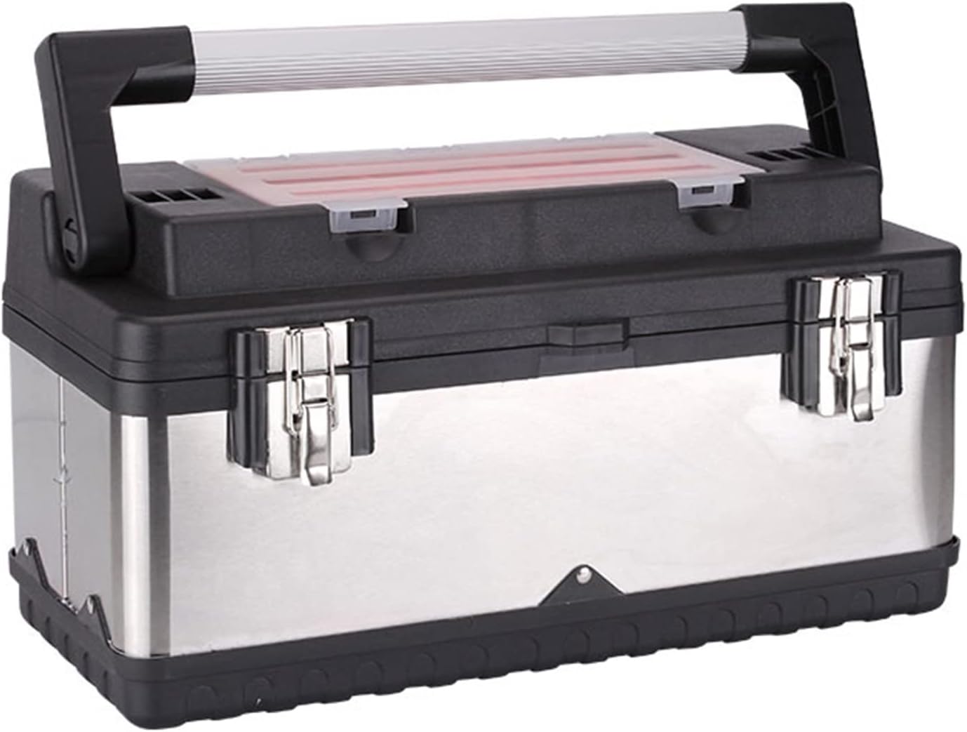 Toolbox Tool Box - Portable Lockable Storage, Stainless Steel and Plastic Construction - Removable Tray, Toolbox Organizer with Alum Alloy Handle Double-Lock Waterproof Toolbox Mobile Work Centre Tool