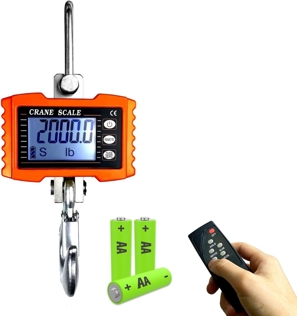 YATOINTO 2200lb Digital Crane Scale High Precision Heavy Duty Industrial Hanging Scale with Remote Control Aluminum Case CE Certified Electronic Weighing Crane Scale, for Garage Farm Hunting (Orange)
