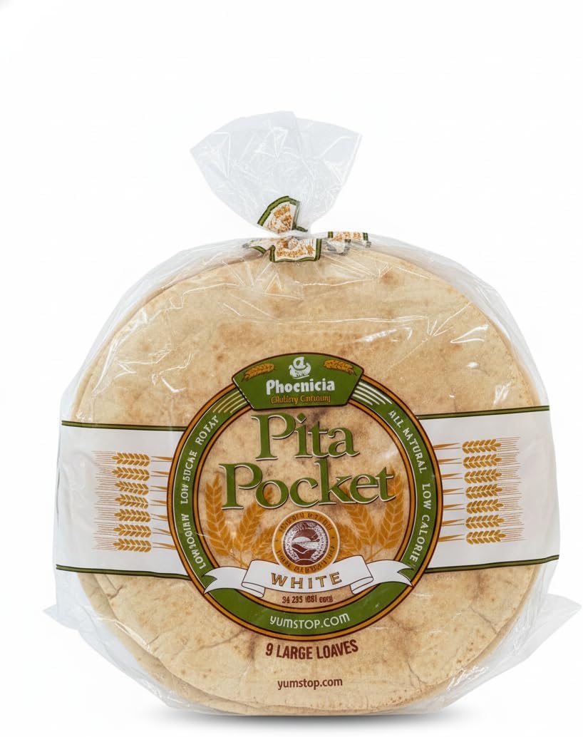 Phoenicia White Arabic Pita Bread, Fresh Large Size, Halal – 9 Pieces, 24 oz ((Pack of 1) 681g