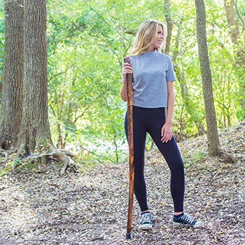 RMS Nature Wood Walking Stick - Wooden Hiking Stick and Trekking Pole with Leather Wrist Strap