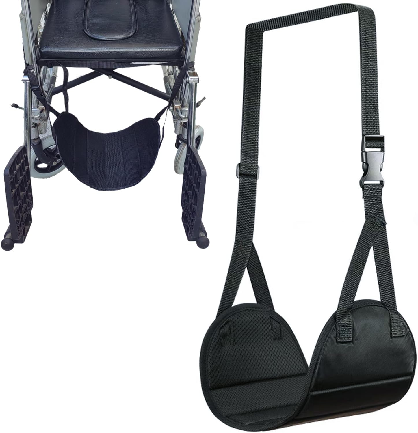 2Pcs Wheelchair Footrest Adjustable Hanging Foot Sling for Pedal Replacement Easy to Adjust Strap Disabled,Injured Patients Leg Accessories(Black)