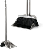 VOOWO Heavy Duty Broom and Dust pan Set, Stainless Steel Broom and Dustpan Set with Long Handle, Broom with Dustpan Set for Home Standing Dust Pan Indoor Outdoor Brooms Dustpan