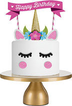 Happy Birthday Cake Topper Unicorn Cake Bunting Flag Banner for Birthday Party
