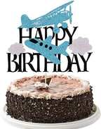 Airplane Happy Birthday Cake Topper,Airplane Travel Themed Party Decorations for Kids Birthday Party,Kids Plane Theme Party Baby Shower