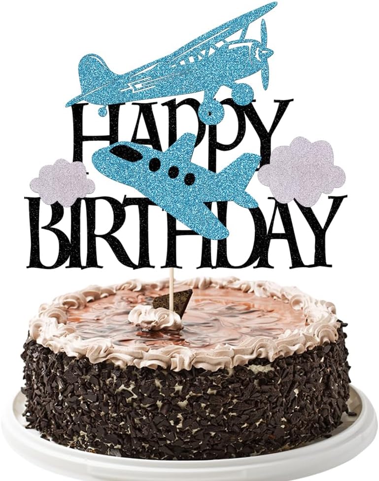 Airplane Happy Birthday Cake Topper,Airplane Travel Themed Party Decorations for Kids Birthday Party,Kids Plane Theme Party Baby Shower