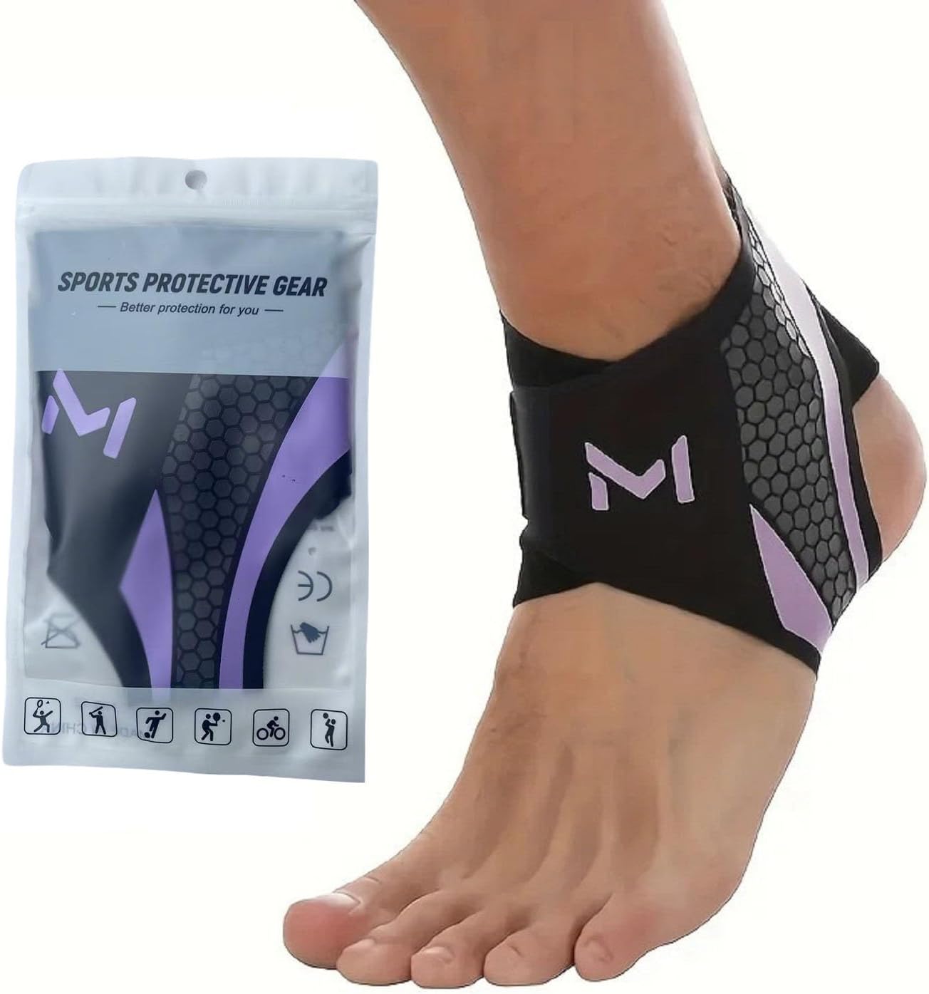 Ankle Brace for Sprained Ankle Plantar Fasciitis & Sports Breathable Compression Support for Basketball Volleyball Running Adjustable Stabilizer for Men & Women Fits Left or Right Foot (Purple-1Pack)