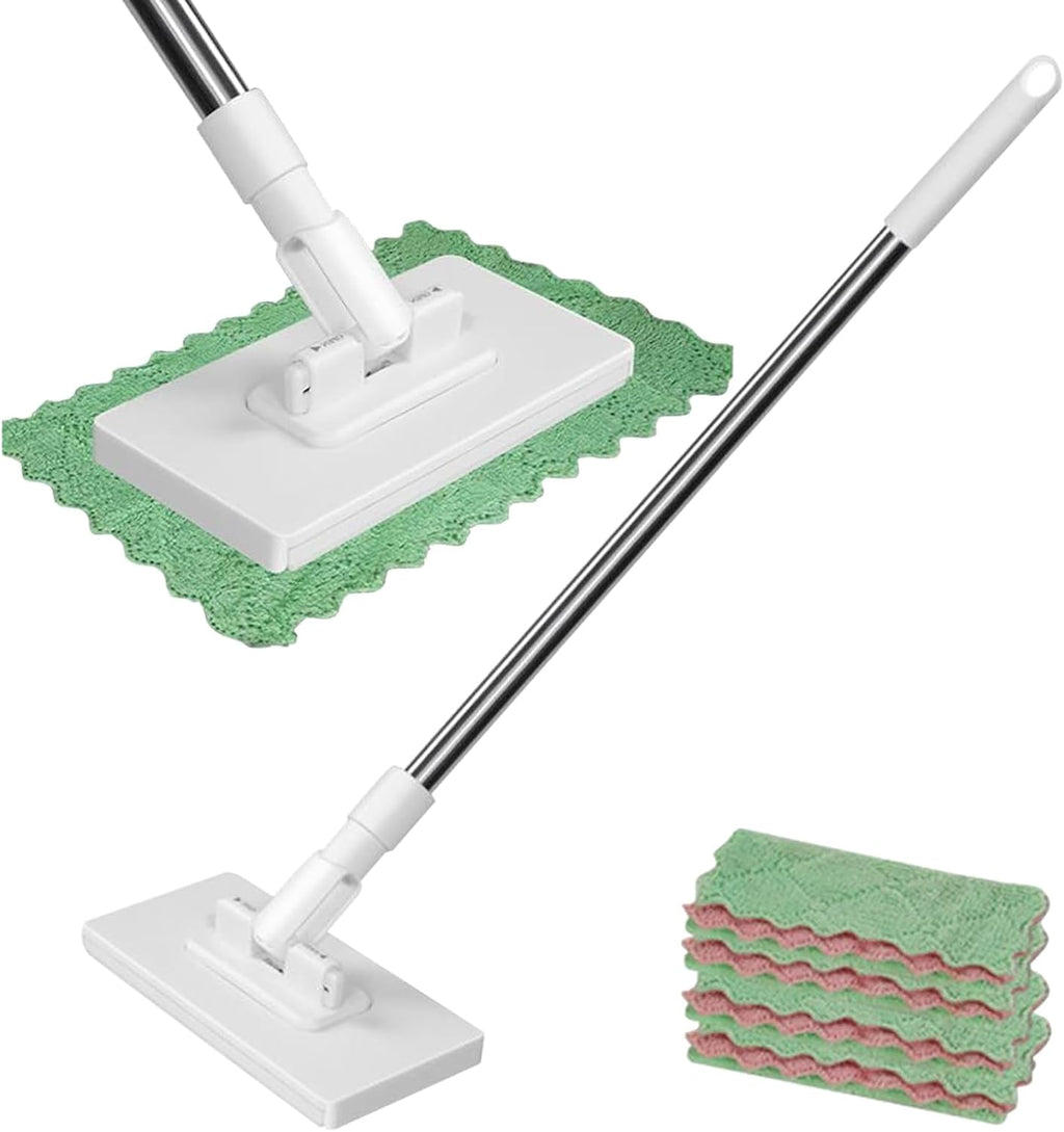 Automatic Cloth Changing Mini Mop, Hands-Free, Disposables Dust Mop with 4 Reusable Cloths, Detachable Press Clamp Wipes Cleaner Aid, Household Washing Accessory for Floor Wall Bathroom Kitchen