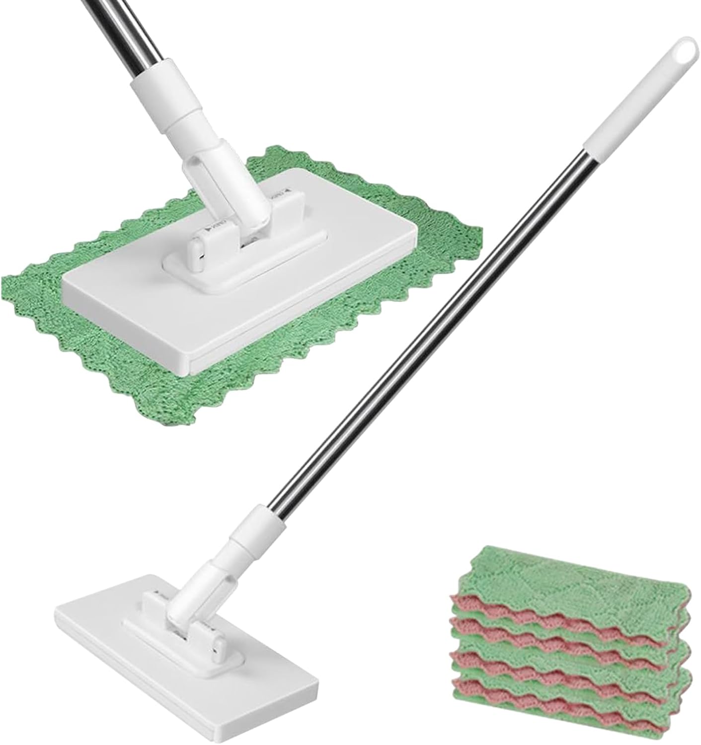 Automatic Cloth Changing Mini Mop, Hands-Free, Disposables Dust Mop with 4 Reusable Cloths, Detachable Press Clamp Wipes Cleaner Aid, Household Washing Accessory for Floor Wall Bathroom Kitchen