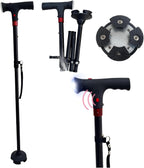 Ready Walker Walking Cane for Men & Women - Folding Canes with Non-Slip Handle, 360° Rotating Base, LED Light & Emergency Alarm - Senior Balance Assistance Cane for Daily Walking