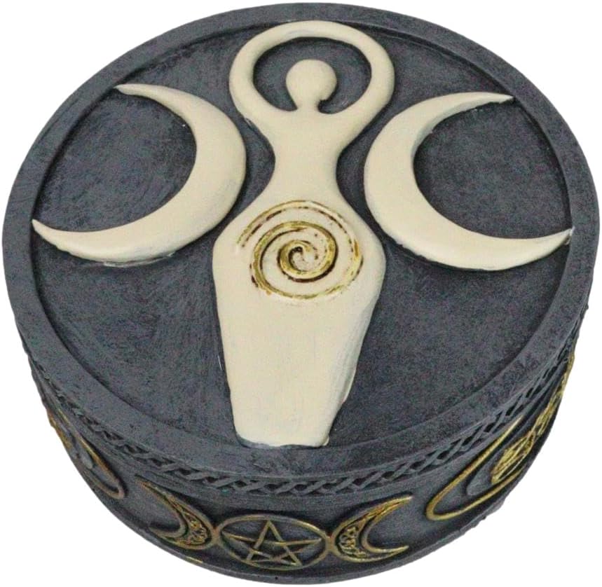 Ebros Gift Metaphysical Wicca Celtic Knotwork Spiral Goddess Triple Moon Shaman Decorative Round Trinket Jewelry Box