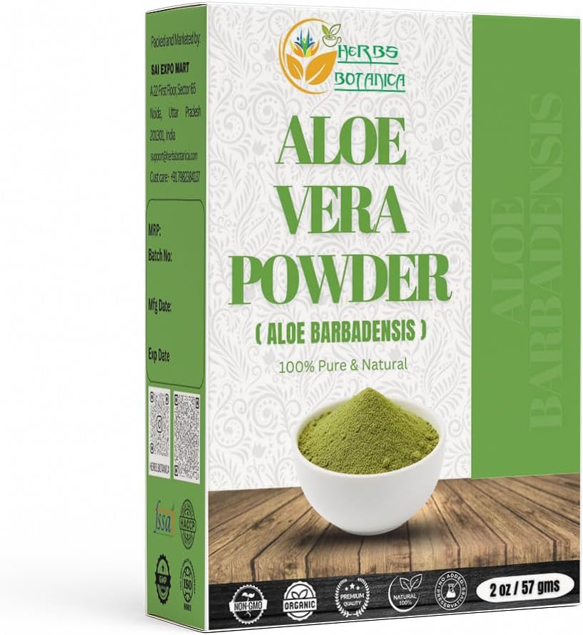 Herbs Botanica Aloe Vera Powder 100% Pure & Natural Aloe Powder for Hair, Skin, & DIY Beauty – Food-Grade Aloe Vera for Hair Growth & Natural Skincare – 2 oz Resealable Pack