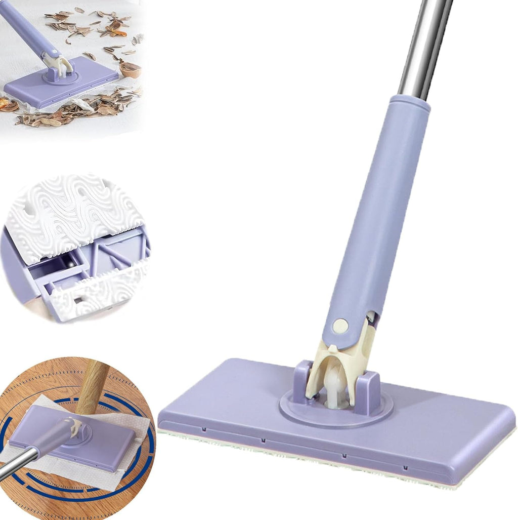 Automatic Cloth Changing Mini Mop,Hands-Free Mini Mop Compatible With Face Towels,Hand-Free Wash Rotating Mop,Push-Pull Handle Design Mop,Wet Dry Mops For Floor Cleaning,With 2 Cloth (36.61in)