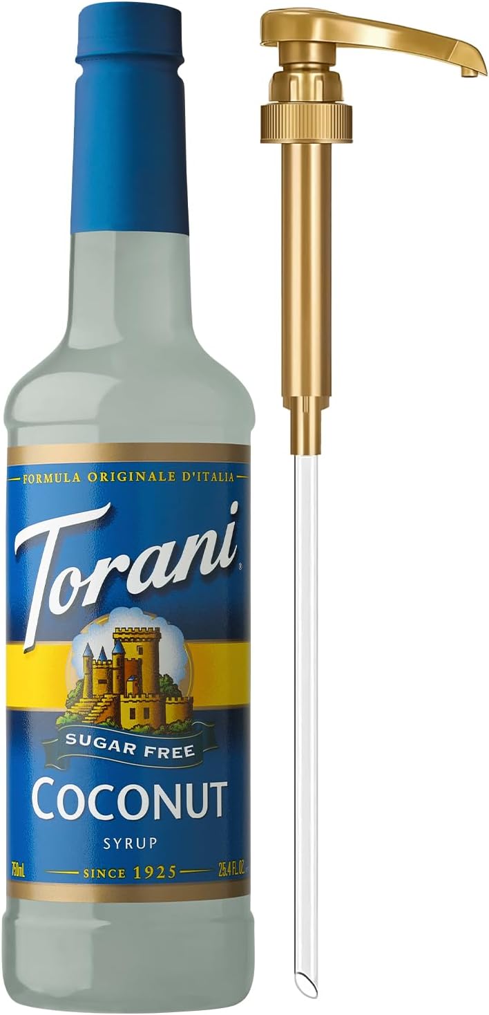 Torani Sugar Free Coffee Syrup, Coconut Flavored Syrup for Drinks, Zero Calorie, Pump Included, 25.4 Fl Oz