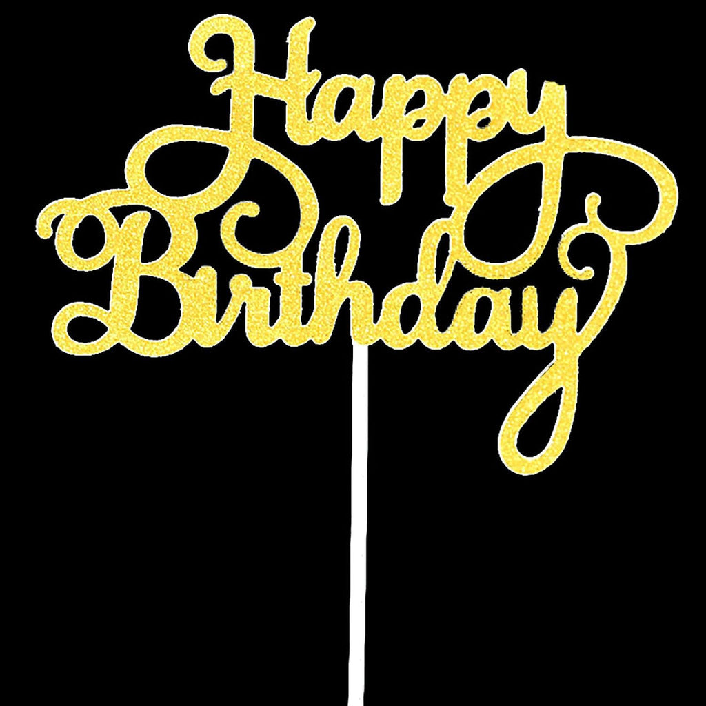 48Pcs Happy Birthday Cake Toppers 5.5inch Glitter Happy Birthday Cake Toppers Picks Dessert Topper for Birthday Party Decorations Party Anniversary Celebration Baby Shower Supplies (48, Gold)