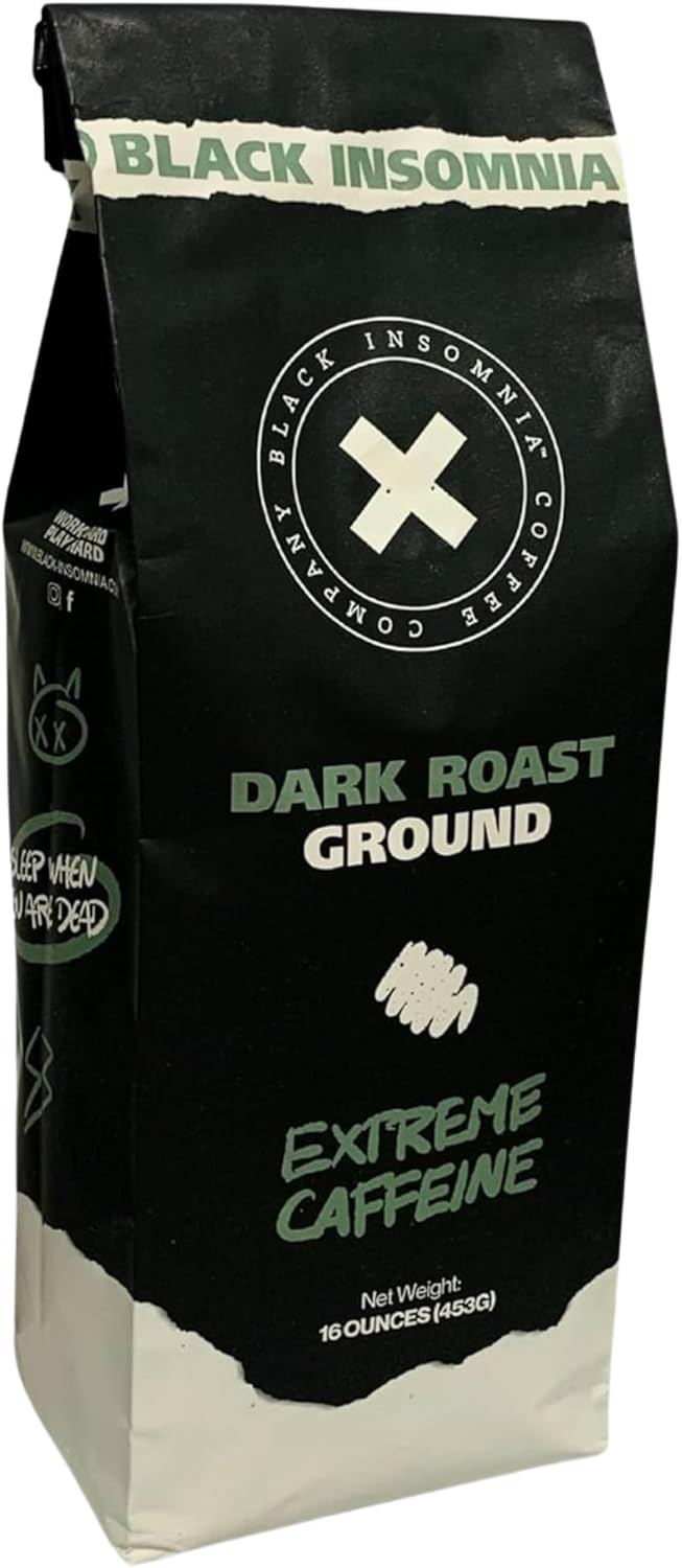 Black Insomnia Ground Coffee - The Strongest Coffee in the World - 1lb (Dark Roast, 1 Pound)