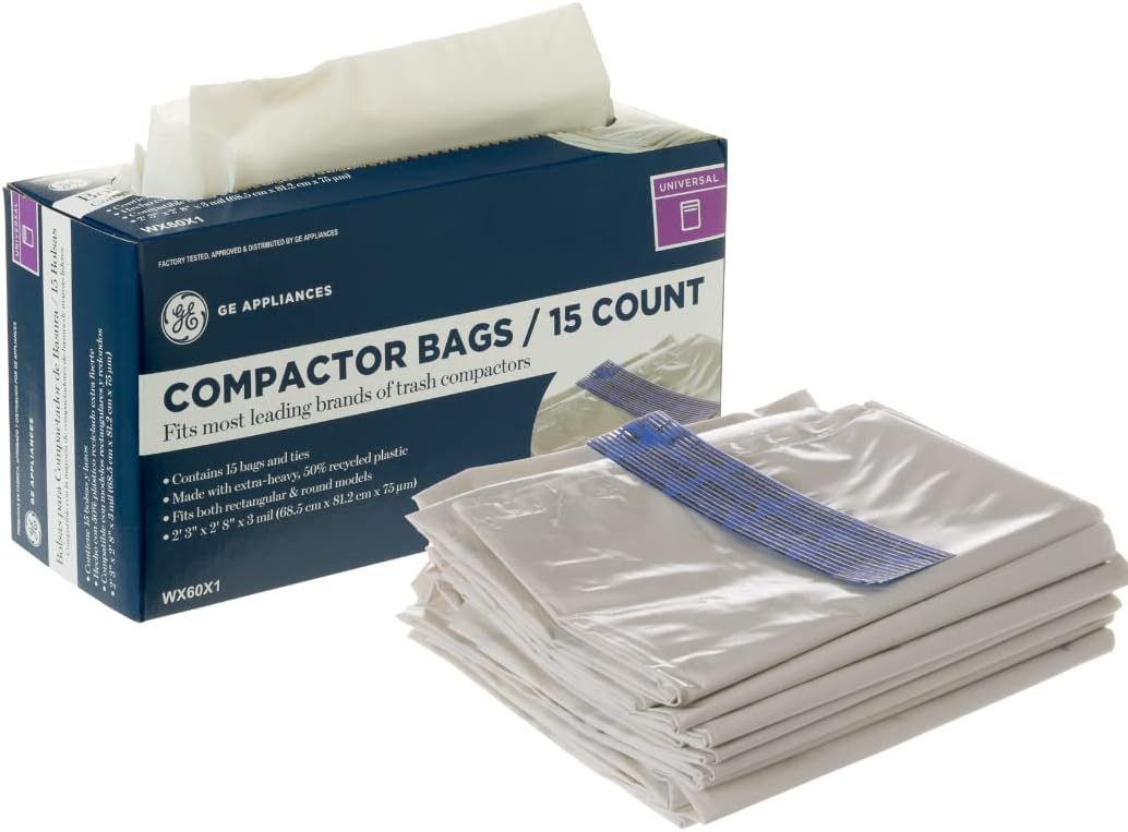 Universal 18 Gallon Heavy Duty Trash Compactor Bags, Single Pack, WX60X1, Fits 15 inch Compactors, Compatible with Kitchenaid, Kenmore, Whirlpool, GE Appliances and most 15 inch Garbage Cans
