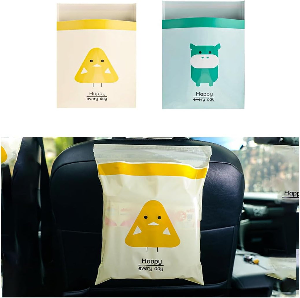Augeny 30PCS Easy Stick-On Disposable Car Trash Bags, Self -Adhesive Waterproof Car Garbage Bags, Portable Leak Proof Vomit Bags Suitable for Car, Bedroom, Office, Kitchen (Yellow & Cyan)