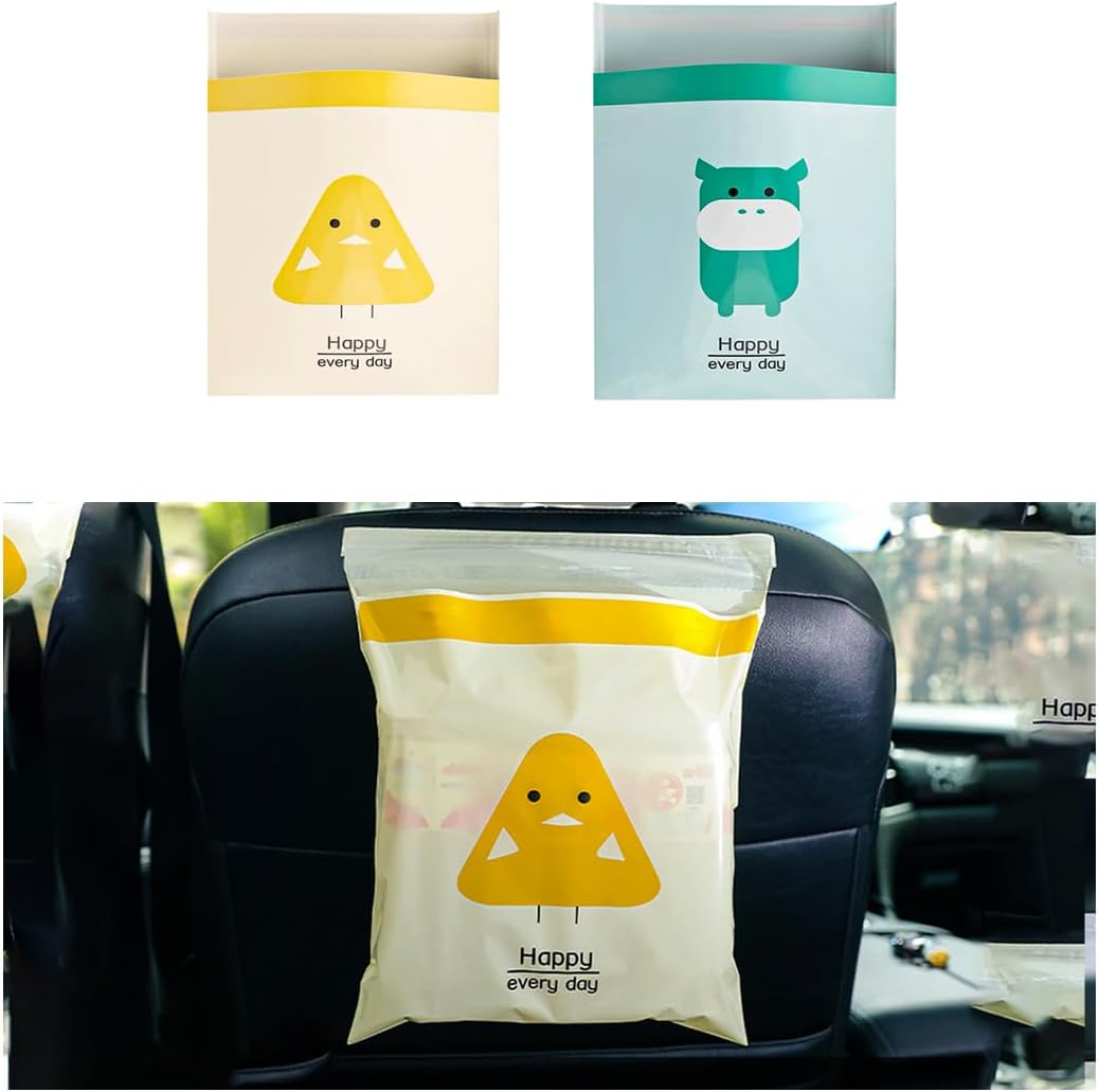 Augeny 30PCS Easy Stick-On Disposable Car Trash Bags, Self -Adhesive Waterproof Car Garbage Bags, Portable Leak Proof Vomit Bags Suitable for Car, Bedroom, Office, Kitchen (Yellow & Cyan)