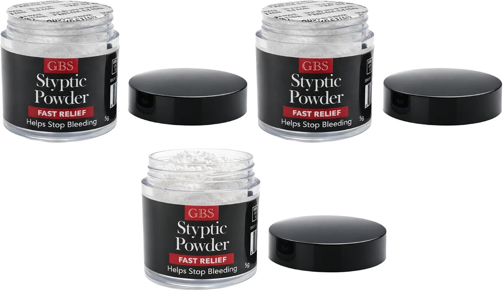 Styptic Powder Jars – Professional Grooming First Aid for Shaving Nicks, Razor Cuts & Razor Burn – Quick Healing Blood Stop Powder, 3 Pack (.18 oz Each)
