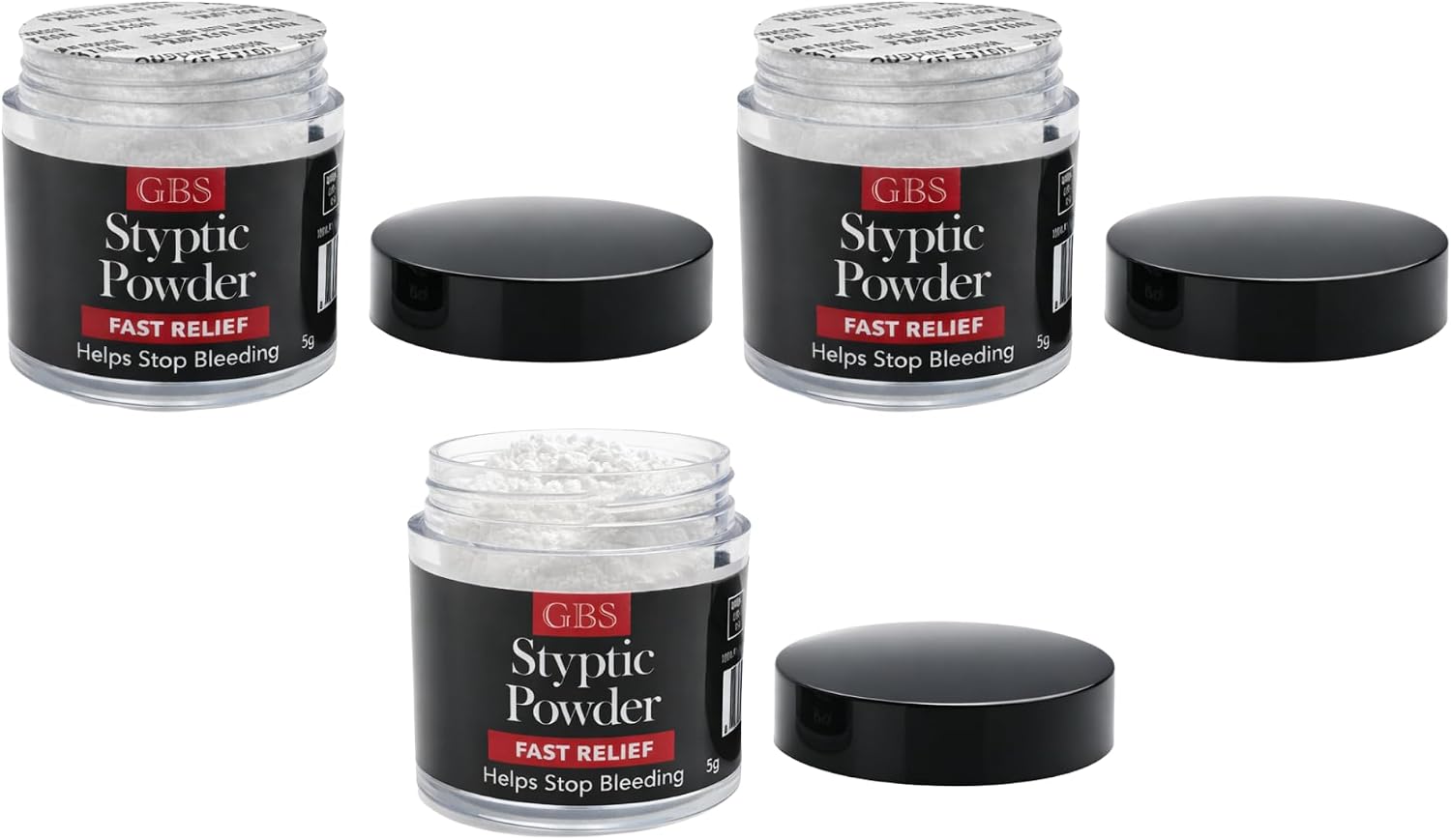 Styptic Powder Jars – Professional Grooming First Aid for Shaving Nicks, Razor Cuts & Razor Burn – Quick Healing Blood Stop Powder, 3 Pack (.18 oz Each)