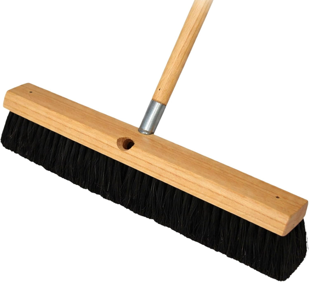 Bon Floor Broom 18 in. with 3 in. Black Horsehair Bristles and 5 ft. Wood Handle for Dry Sweeping Smooth Floors