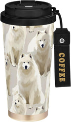 17 oz Insulated Coffee Mug Samoyed Dog White with Straw and Leak Proof Lid Double Wall Water Bottle Stainless Steel Vacuum Thermal Travel Drinking Cup for Hot/Cold Drink