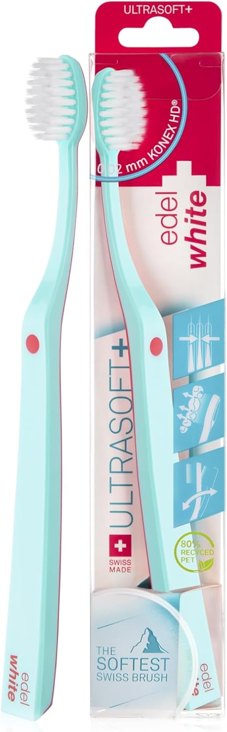 edel+white Ultra-Soft Swiss-Made Toothbrush for Adults – Extra Soft for Sensitive Gums – Super Soft Bristle Design