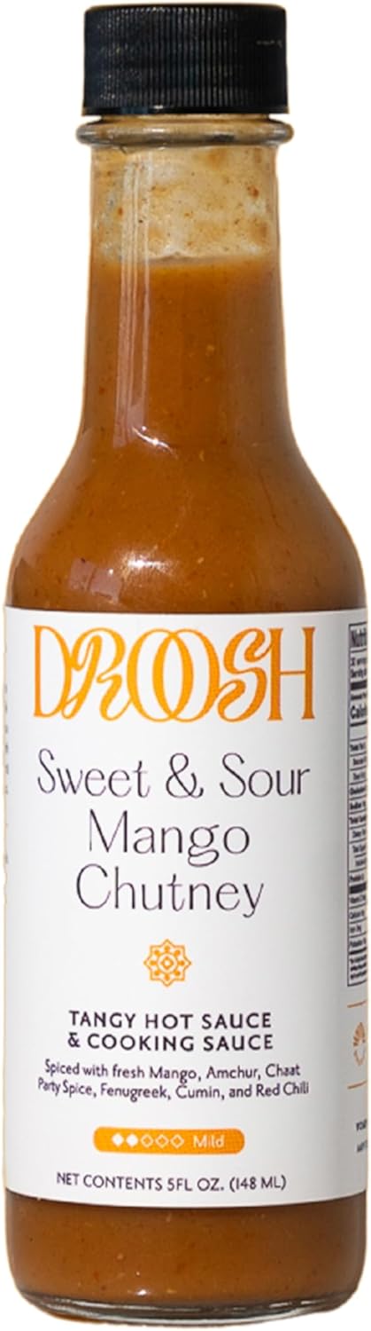 Droosh Sweet & Sour Mango Chutney, Indian Hot Sauce, Chutneys for Cooking & Dipping (5 ounce)