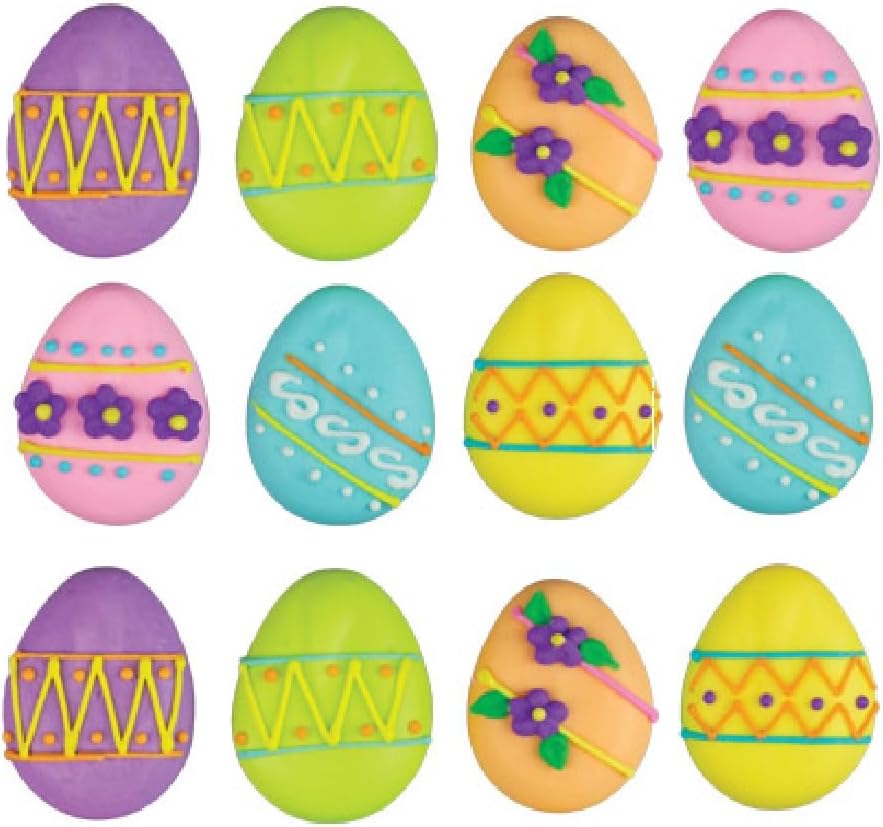 Edible Easter Cupcake Toppers – 12 Count Royal Icing Assorted Egg Sugar Decorations (1.25") – Cake & Cookie Decor for Spring Desserts