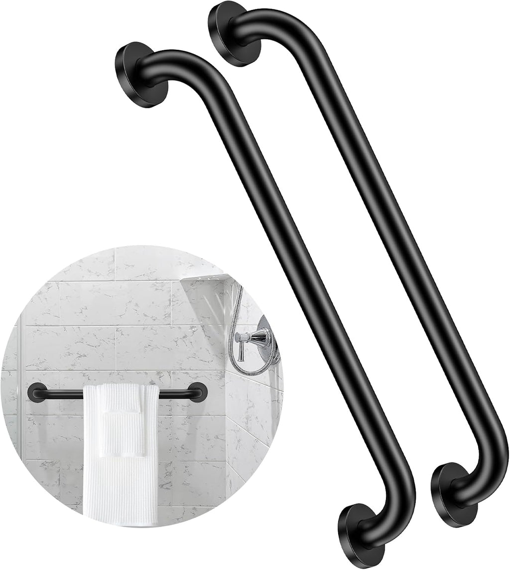2 Pack 24 Inch Matte Black Shower Grab Bar - 1.5" Diameter, ZUEXT Stainless Steel Bathroom Grab Bar Handle, Bath Balance Bar,Safety Hand Rail Support, Handicap Injury Elderly Senior Assist Bath Handle