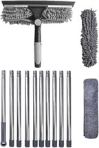 Window Cleaner – 15 Foot Extendable Glass Brush, 2 in 1 Long Handle Cleaner with 10 Extension Poles and 2 Microfiber Cloths | High Window Cleaning Tool for Home Office