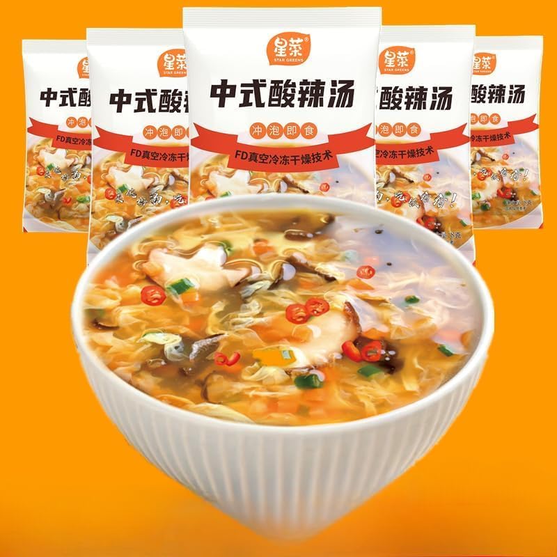Freeze-dried vegetable soup,Hot and sour soup,Healthy nutrition breakfast,Fresh Mushrooms wakame,Instant Meals,Side dishes,Vegan,miso soup,Chinese snack gif (Hot and sour soup,24packs)