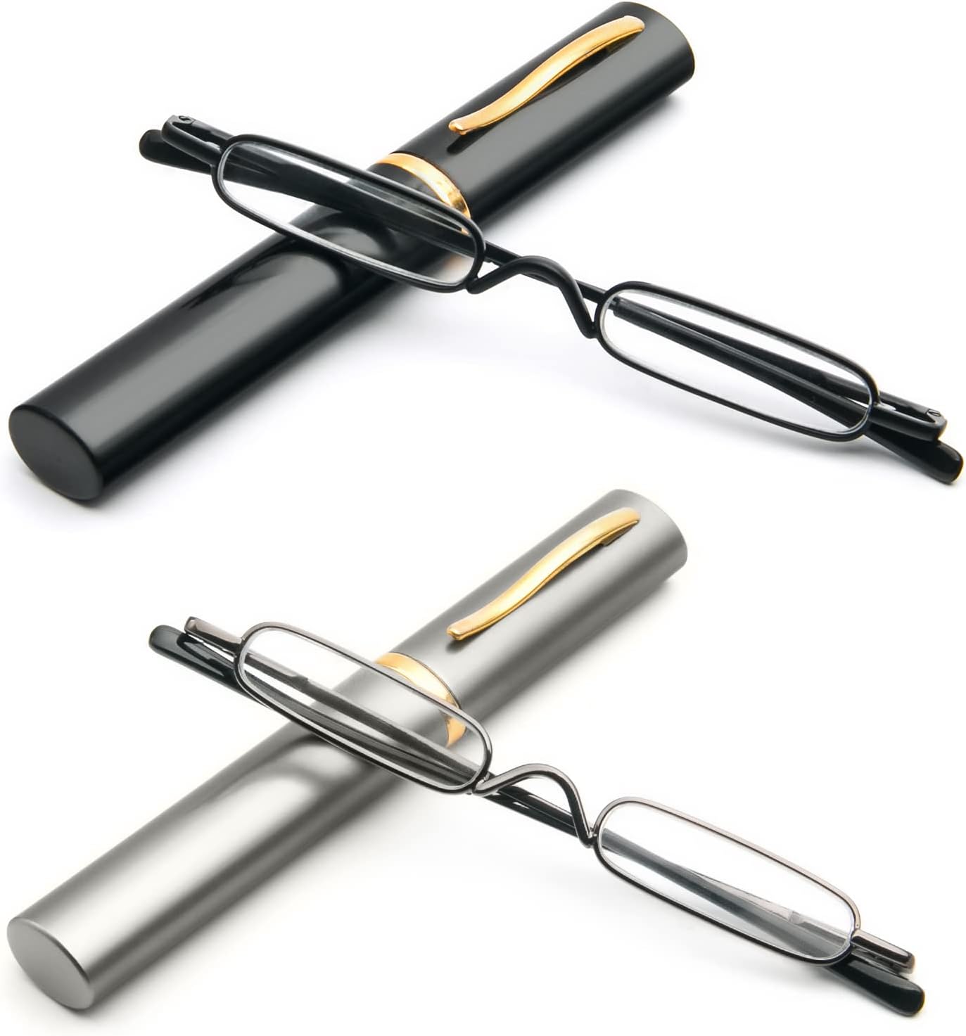 2 Pack Mini Slim Reading Glasses Spring Hinge Metal Reading Aid Unisex Visual Aid with Case