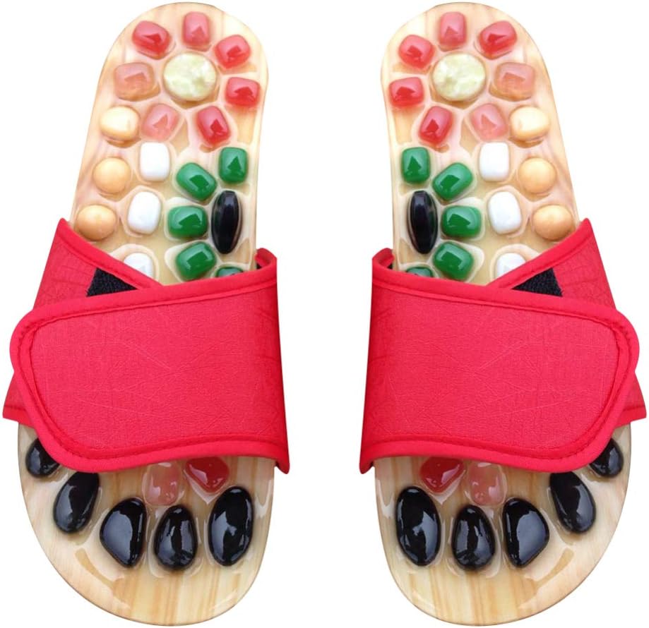 EXCEART Reflexology Massage Slippers for Foot Acupoints with Natural Jade Cobblestone Design Comfortable Health Sandals Size 9.76 Inch for Home and Pain Relief