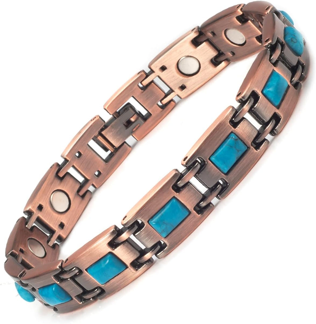 EnerCoppeX Copper Magnetic Bracelet for Women - Turquoize Detox Jewelry with 3500 Gauss Magnet (G)