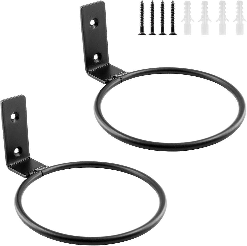 Jiozermi 2-Pack 4 inch Flower Pot Holder Ring, Wall Mounted Metal Planter Hanger, Indoor Use, Matte Black, 40 lbs Capacity