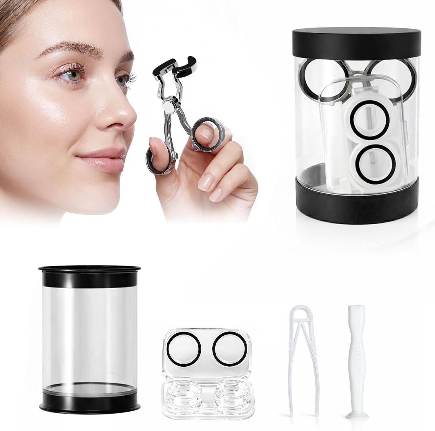 Contact Lens Applicator Tool - Essential Tools Set with Removal Tweezers, Scleral Lens Inserter, Lens Case, Contact Lens Eyelid Wearingtool