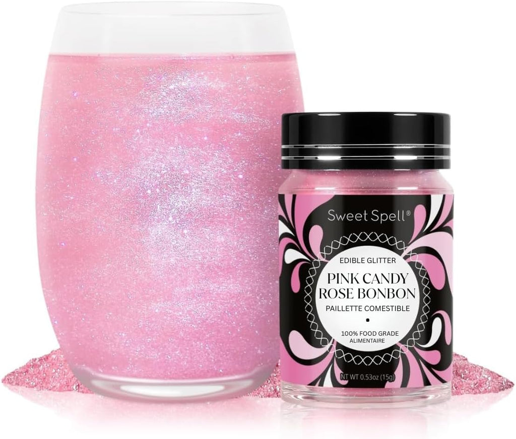 Sweet Spell Edible Glitter (15g) - Shimmer Sparkles for Drinks, Cakes, Cocktails - 100% Edible & Food Grade Glitter, Vegan, Gluten-Free (Pink Candy)
