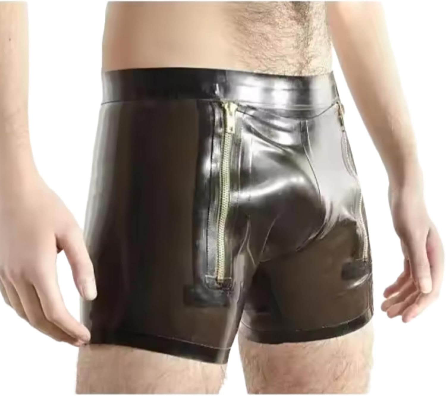 Customized Transparent Black Latex Boxer Shorts Zip Front Hole Handmade Rubber