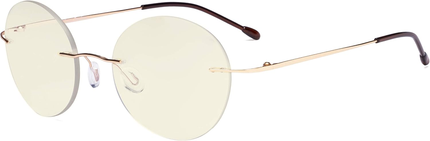 Eyekepper Frameless Progressive Glasses Multifocus Readers Blue light Filter Round Retro Reading Eyeglasses Men Women