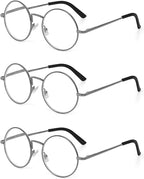 Metal Frame Round Reading Glasses with Spring Hinge (Black, Silver and Gunmetal)