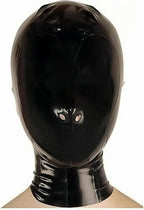 Black Latex Hood with Inner Red Mouth Teeth Gag and Nose Nasal Tubes Back Zipper Rubber Mask Club Wear 0.4mm Thick