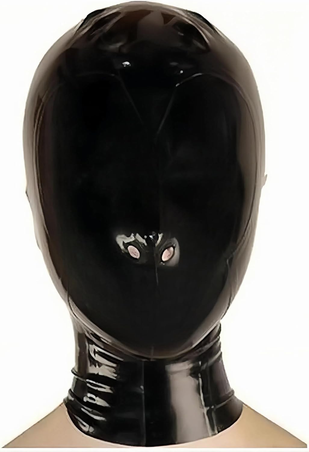 Black Latex Hood with Inner Red Mouth Teeth Gag and Nose Nasal Tubes Back Zipper Rubber Mask Club Wear 0.4mm Thick