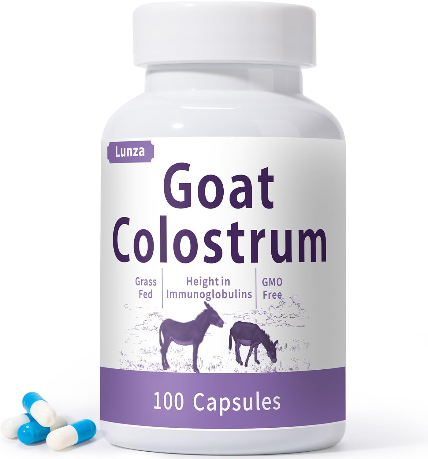 Lunza Goat Colostrum Capsules - Grass Fed, Rich in Immunoglobulins to Support Immune Health, Gut Function, and Athletic Performance - Gluten-Free, 100 Capsules