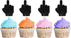 24PCS Middle Finger Cupcake Toppers, Divorce Party Cake Decorations, Funny Dessert Dessert Picks, Women Birthday Party Decoration - Black Glitter