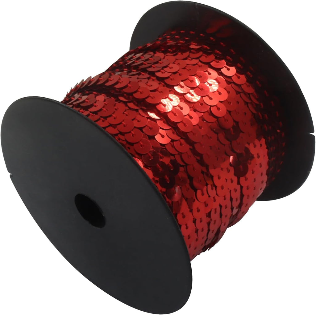 100 Yards Flat Sequin Trim Glitter Sequin Strip, 6mm Paillette Ribbon Metallic Sequins String for Crafts/Sewing Dresses Costumes(Red)